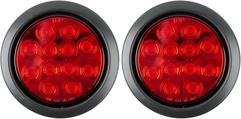 fouwick 2Pcs 4.2 inchRed Round LED tail trailer light 12 LEDs IP67 Waterproof Stop Brake Turn Signal Reverse marker Tail Light Surface Mount, Light for boat trailer (4" Round Red) - Image 1